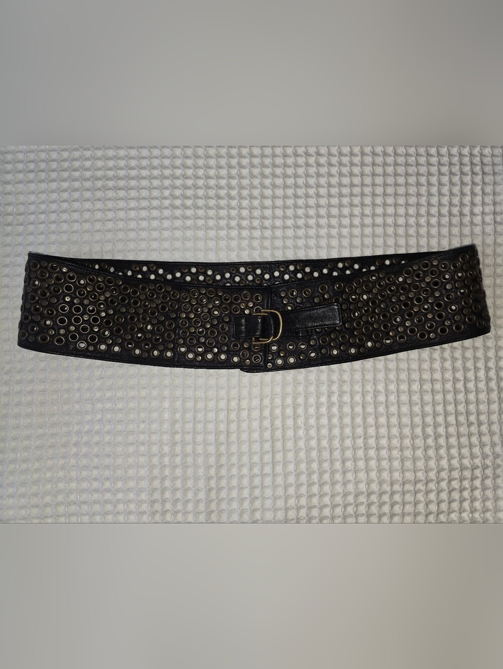 Studded Wide Waist Belt with Grommet Detail - Black
